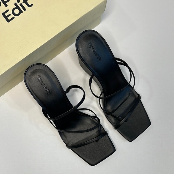 Open Edit Black Women's Strappy Wedge Sandals - Picture 1 of 9